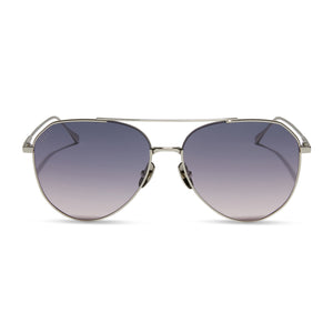 diff eyewear dash aviator sunglasses with a silver metal frame and lavender rose gradient lenses front view