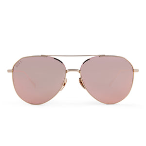 diff eyewear dash xs aviator sunglasses with a gold metal frame and peach mirror lenses front view