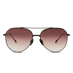 diff eyewear dash xs aviator sunglasses with a matte black frame and terracotta gradient lenses front view
