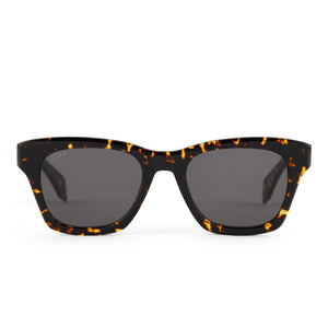 diff eyewear dean square sunglasses with a fiery tortoise acetate frame and grey polarized lenses front view