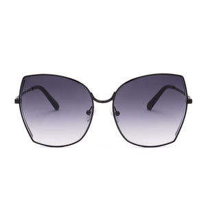 diff eyewear donna square sunglasses with black frame and grey gradient lens front view
