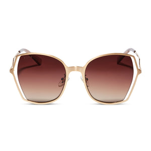 diff eyewear donna iii square sunglasses with a brushed gold metal frame and taupe rose gradient lenses front view