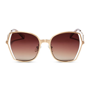 diff eyewear donna iii square sunglasses with a brushed gold metal frame and taupe rose gradient lenses front view