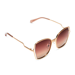 diff eyewear donna iii square sunglasses with a brushed gold metal frame and taupe rose gradient lenses detailed view