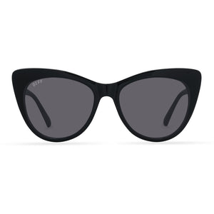 diff eyewear eden cat eye sunglasses with black frame and grey lenses front view