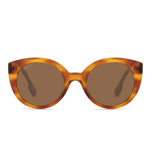 diff eyewear emmy cateye sunglasses with brown andes tortoise frame and brown polarized lens front view