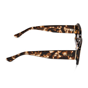 diff eyewear indy rectangular sunglasses with a espresso tortoise acetate frame and grey lenses side view