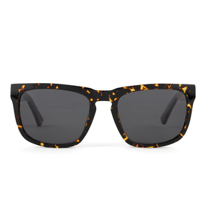 diff eyewear jake square sunglasses with a fiery tortoise acetate frame and grey polarized lenses front view