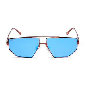 marvel studios' x diff eyewear guardians of the galaxy galactic heroes aviator sunglasses with a metallic galactic red frame and space blue mirror polarized lenses front view