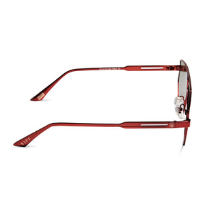 marvel studios' x diff eyewear guardians of the galaxy galactic heroes aviator sunglasses with a metallic galactic red frame and space blue mirror polarized lenses side view