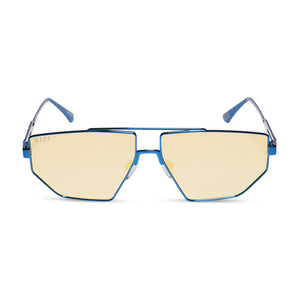 marvel studios' x diff eyewear guardians of the galaxy galactic heroes aviator sunglasses with a metallic galactic solar blue frame and galactic gold mirror polarized lenses front view