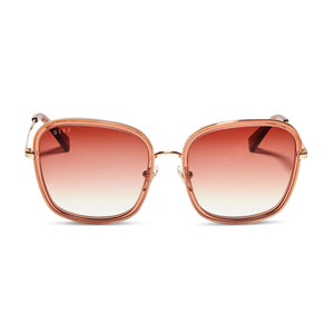 diff eyewear genevive square sunglasses with a peach dusk and gold frame and peach dusk gradient lenses front view