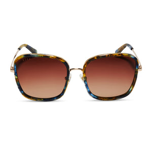diff eyewear genevive square sunglasses with a glacial tortoise frame and brown gradient lenses front view