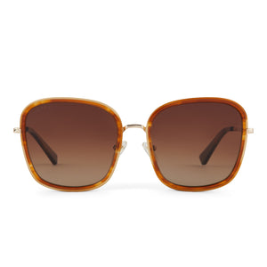diff eyewear genevive square sunglasses with a henna tortoise frame and brown gradient polarized lenses front view