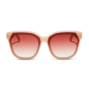 diff eyewear gia square sunglasses with a peach faded citrus acetate frame and peach dusk gradient lenses front view