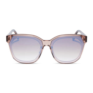 diff eyewear gia square sunglasses with a rose stone acetate frame and taupe rose gradient flash lenses front view