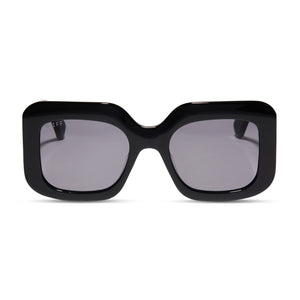 diff eyewear giada rectangular sunglasses with a black acetate frame and grey lenses front view
