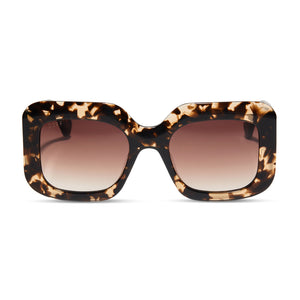 diff eyewear giada rectangular sunglasses with a espresso tortoise acetate frame and brown gradient polarized lenses front view