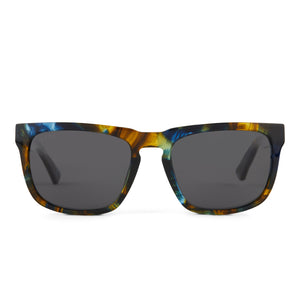 diff eyewear jake square sunglasses with a glacial tortoise acetate frame and grey polarized lenses front view