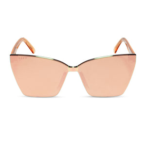 diff eyewear goldie xs cat eye sunglasses with a apricot crystal acetate frame and a peach mirror lens front view