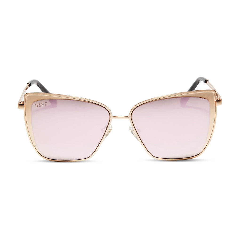 Grace Cateye Sunglasses | Brushed Gold & Cherry Blossom Mirror | DIFF ...