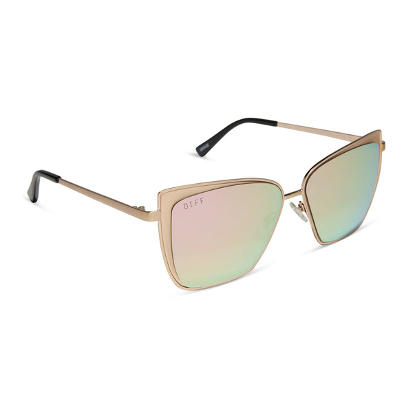 grace - brushed gold + cherry blossom mirror sunglasses 1