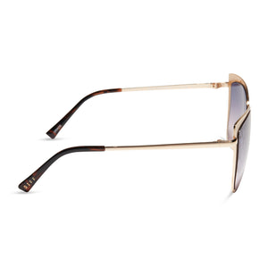diff eyewear grace cat eye sunglasses with a gold metal frame and lavender rose gradient lenses side view