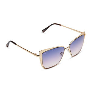 diff eyewear grace cat eye sunglasses with a gold metal frame and lavender rose gradient lenses detailed view