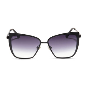 diff eyewear grace cat eye sunglasses with a matte black frame and grey gradient sharp lenses front view