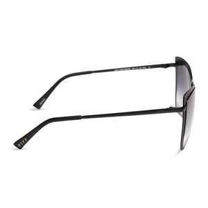 diff eyewear grace cat eye sunglasses with a matte black frame and grey gradient sharp lenses side view