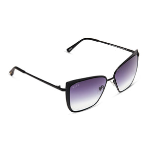diff eyewear grace cat eye sunglasses with a matte black frame and grey gradient sharp lenses detailed view