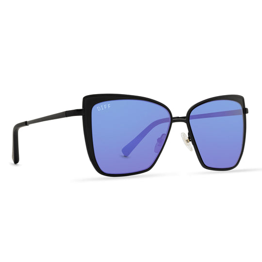 Grace Cateye Sunglasses | Matte Black & Purple Mirror | Diff Eyewear