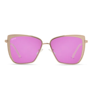 diff eyewear grace cat eye sunglasses with rose gold frame and pink mirror lenses front view