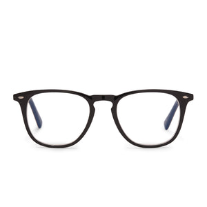diff eyewear griffin square glasses with a black frame and blue light technology lenses front view