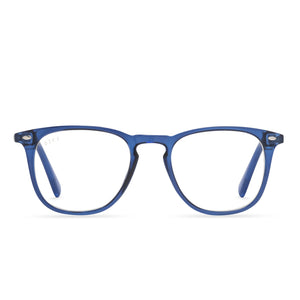 diff eyewear griffin square glasses with a navy crystal frame and prescription lenses front view
