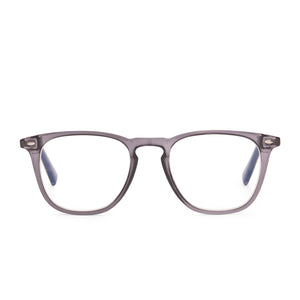 diff eyewear griffin square glasses with a smoke crystal frame and blue light technology lenses front view