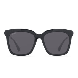 diff eyewear hailey square sunglasses with a black frame and grey lenses front view