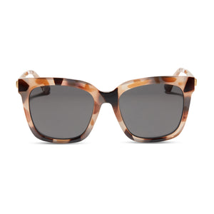 diff eyewear hailey square sunglasses with a cream tortoise frame and solid grey lenses front view