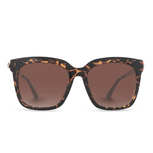 diff eyewear hailey square sunglasses with a dark tortoise frame and brown gradient lenses front view