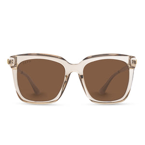 diff eyewear hailey square sunglasses with a vintage brown crystal frame and brown lenses front view