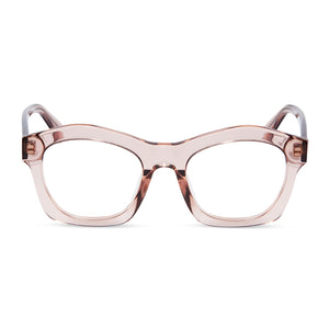 diff eyewear hayden square glasses with a rose stone acetate frame and prescription lenses front view