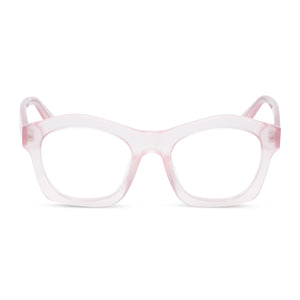 diff eyewear hayden square glasses with a rose tea pink acetate frame and prescription lenses front view