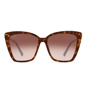 diff eyewear heidi cat eye sunglasses with a amber tortoise frame and brown gradient lenses front view