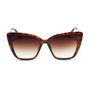diff eyewear heidi cat eye sunglasses with a black and brown tortoise frame and brown gradient sharp lenses front view