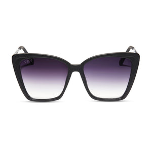 diff eyewear heidi cat eye sunglasses with a matte black frame and grey gradient sharp lenses front view