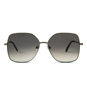 diff eyewear iris square sunglasses with a antique gunmetal frame and grey gradient lenses front view