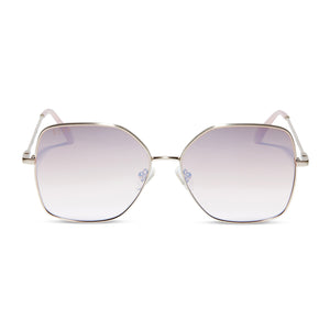 diff eyewear iris square sunglasses with a brushed gold metal frame and taupe rose gradient flash lenses front view