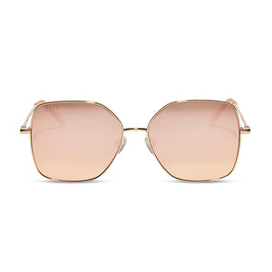 diff eyewear iris square sunglasses with a gold metal frame and peach mirror polarized lenses front view
