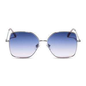 diff eyewear iris square sunglasses with a silver metal frame and lavender rose gradient lenses front view