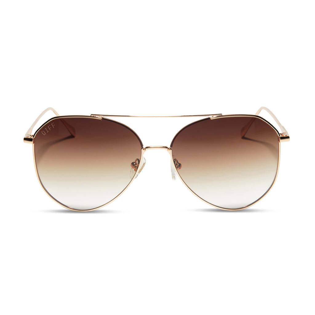 Gradient Brown | | Gold & Sunglasses DIFF Sharp Jane Aviator Eyewear